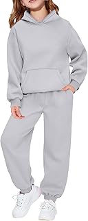 Jogging Suit Girls Boys Two Piece Tracksuit Kids Unisex with Drawstring Hoodie Jogging Bottoms Outfit Plain Warm Sportswear Sports Suit Sets School Clothing Sets 2-14 Years