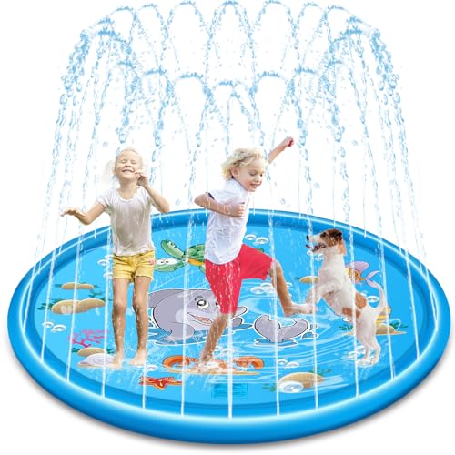 PQETBV Tapis de Pulvérisation 170cm, Tapis de Jet d'eau Jouets pour Animaux de Compagnie, Tapis de Pulvérisation Antidérapant, Jet Fontaine Réglable, Jeu...