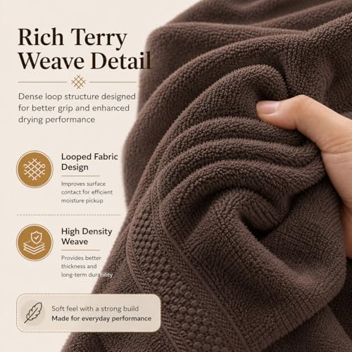 Image of 100% Pure Cotton Bath Towel for Men & Women | 380 GSM Ultra Soft, Highly Absorbent & Quick Dry Bath Towel | Large 55 x 28 Inch Matty Terry Towel for Bathroom, Gym, Travel & Daily Use | Dark Brown
