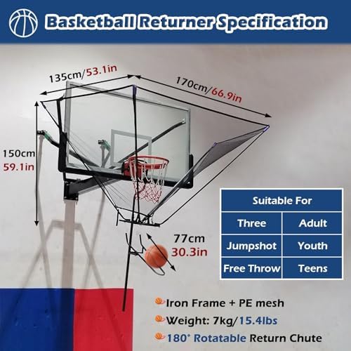 Basketball Rebounder Attachment - 180° Rotating Ball Return Net for Enhanced Training Perfect for Parks Schools and Gyms