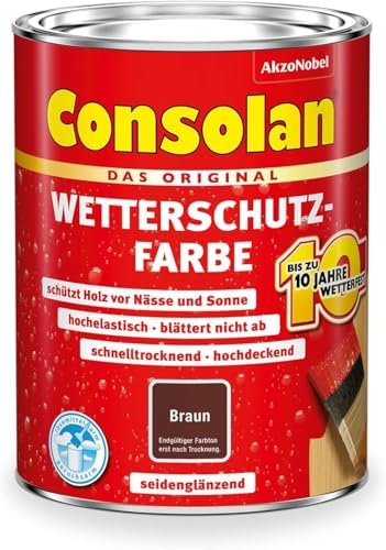 Consolan Wetterschutzfarbe, Deckender Holzschutz für Außen, Braun, 750ml