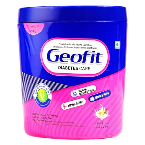 Image of Geofit Vanilla Diabetic Protein Powder 250g | Supports Gut Health & Digestion | Antioxidant Rich | No Added Sugar | Rich in Fiber & Amino Acids | Best Diabetic Care Protein for Men & Women