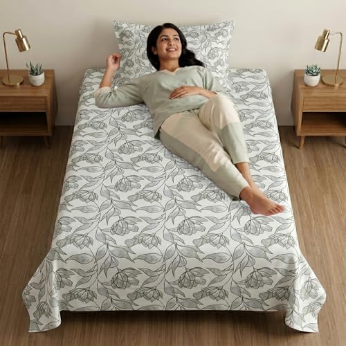 Image of Mafatlal 186 TC Metro Cotton Single Bedsheet | 90 x 60 Inch|Soft, Breathable & Lightweight | with Matching Pillow Cover