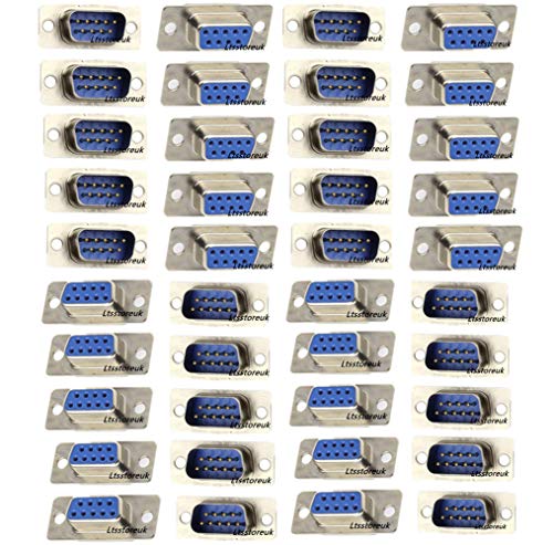 Lsgoodcare 40Stück RS232 parallel Lötstecker 9Pin, DB9 serielle Verbindung VGA 9-pin männlich weiblich 2 Reihen, D-SUB weiblich männlich Stecker