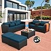 Rattaner Patio Furniture Set 6 Pieces Couch Outdoor Chairs Coffee Table Peacock Blue Anti-Slip Cushions and Waterproof Covers