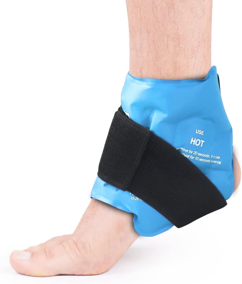NEWGO Ankle Ice Pack Wrap for Swelling, Ice Pack for Ankle Injuires Reusable, Ankle Cold Pack Wrap Hot Cold Therapy Ankle Ice Wrap for Sprains, Achilles, Tendonitis - Light Blue