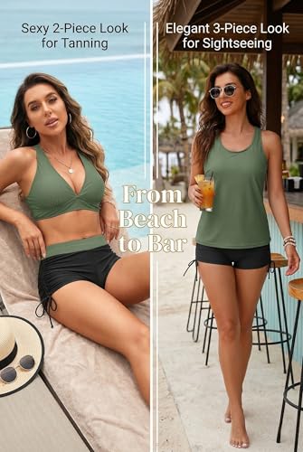 Image of Yonique 3 Piece Tankini Swimsuits for Women Swim Tank Top Bathing Suits with Boy Shorts and Bra Athletic Swimwear