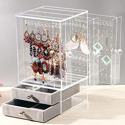 MANO Acrylic Jewelry Organizer Clear Earring Jewelry Box Organizer for Kids Women Men - Earring Holder Jewelry Storage Trays Drawer Stand Case for Ring Bracelet Necklace