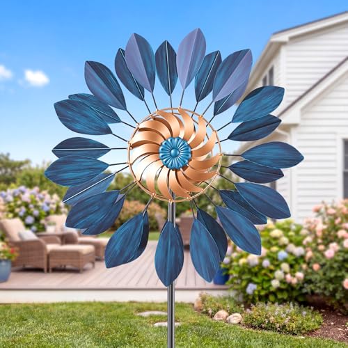 Homdox 84" Metal Wind Spinner, Kinetic Garden Decor, Outdoor Yard Sculpture