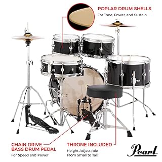 Pearl RSJ465C/C708 Véritable batterie acoustique débutant pour enfants – Grindstone Sparkle - Les Beatles, Paul McCartney, John Lennon, RIngo Starr, George Harrison Pearl RSJ465C/C708 Véritable batterie acoustique débutant pour enfants - Grindstone Sparkle – Image 3