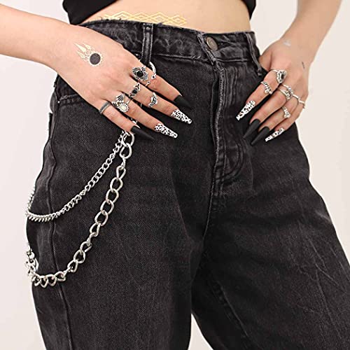 Bounzhi Hip Hop Pants Jean Chain Goth Punk Silver Trousers Chains Biker Heavy Thick Wallet Pocket Chains Silver Keychains Body Jewelry for Men and Women (Silver), Free sizes2