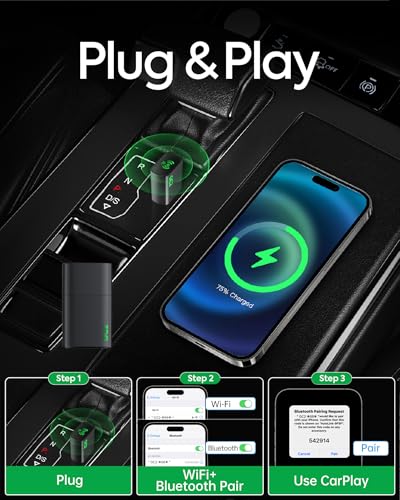 Wireless Carplay Adapter 2025 Upgraded, Convert Wired to Wireless Apple CarPlay Adapter,Mini wireless Bluetooth CarPlay Adapters Plug and Play Easy Use Fast Stable Connection Car Play for iPhone,USB-A