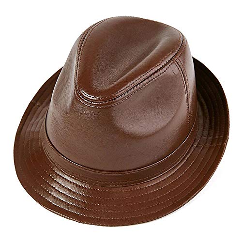 HHYSPA Men's Genuine Leather Autumn and Winter Hat Jazz Hat Gentleman Hat Warm Hat,Classic Cowboy Fedora Hat XL Coffee
