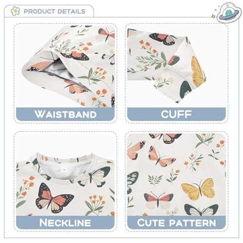 JUNZAN Cartoon Cute Butterflies White Big Girls Sweatshirt Hoodie Crewneck Kids Pullover Hoodie Party 4T3