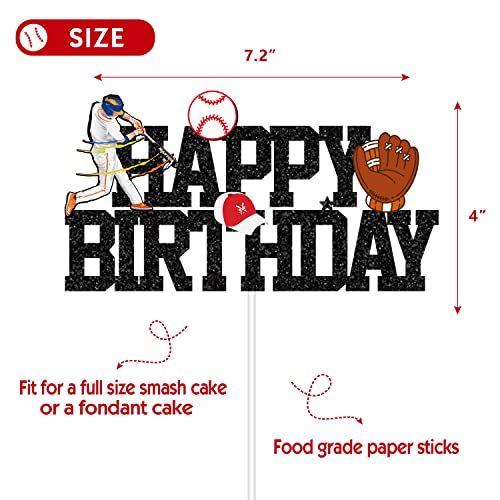 Gogoparty Baseball Cake Topper, Baseball Cake Decorations Happy Birthday Baseball Softball Player Cake Topper For Man Boy Girl Sport Themed Bithday Party Supplies Glitter Black Décor (Double Sided) #TOP3