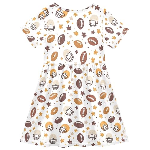 Yellow Helmet Football Girls Dresses Short Sleeve Casual Midi Sundress for Kids2