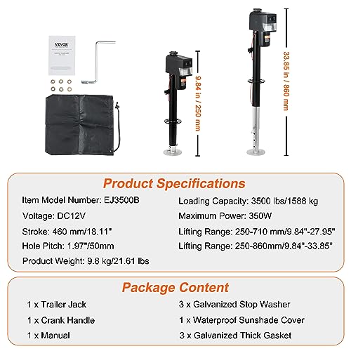 Vevor 3500 LBS ELECTRIC TRAILER JACK Electric Trailer Jack, Power Tongue Jack Weight Capacity 3500 Lbs, 9.84 Inch-33.85 Inch Electric Tongue Jack With Waterproof Cover For Lifting Rv Trailer thumb #6