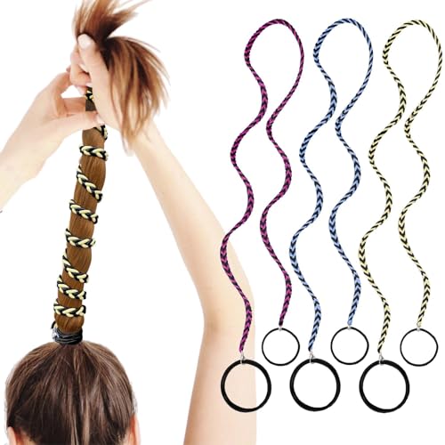 3 Packs 35" Colorful Elastic Hair Ties No Damage for Women's Thick Curly Hair, Ponytail Holders Sports Hair Bands for Long Hair Braided Ponytail Wrap Hair Tie Scrunchies for Wind Water Swimming