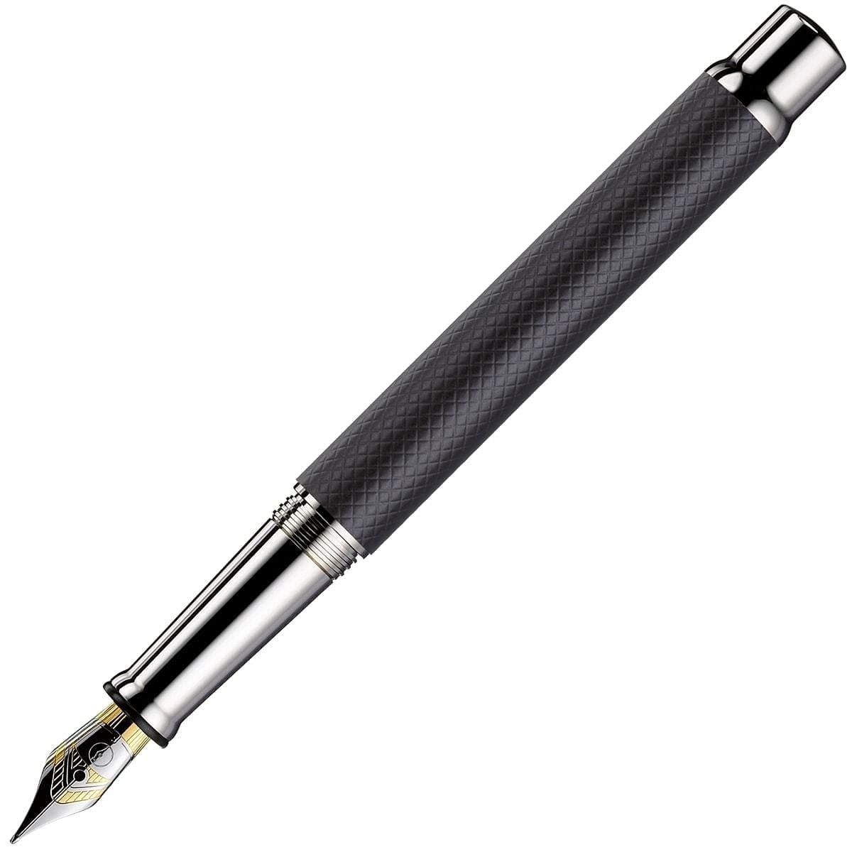 Otto Hutt Design 04 Füllfederhalter – Schwarz-Silber, Guilloche-Muster, Federstärke M