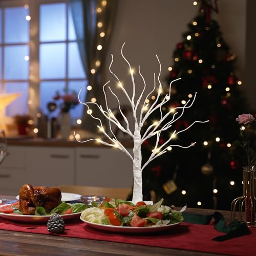 CATCHLUCK Lichterbaum Led WarmWeiß Innen Lichterzweige 2er Set für 24 Warmweiß LED Bäumchen Birken Dekozweige Batteriebetrieb Weihnachtsdeko für Zuhause Party Geburtstag Hochzeit Innendekoration