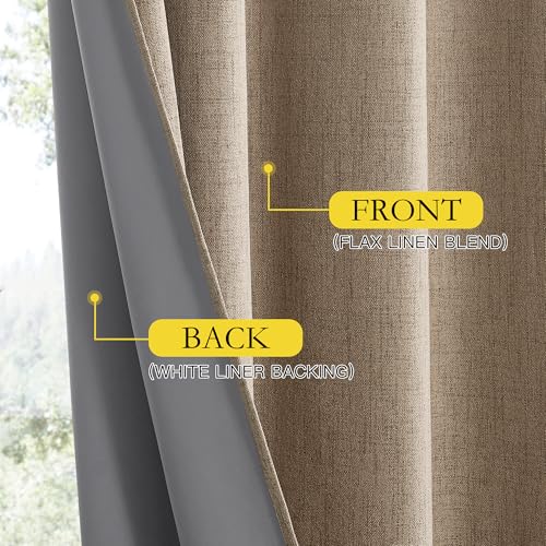 NICETOWN Burlap Vintage Open Linen Weave Flax Thermal Curtains, 100% Blackout Curtains 72" Long for Dining Room, Soundproof Window Treatment Drapes for Hall Room, 52" Wide Per Panel, Set of 2 - image 6
