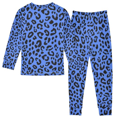 ALAZA Leopard Print Blue Black Pajamas Long Sleeve Sleepwear 2-Piece Pajama Set2