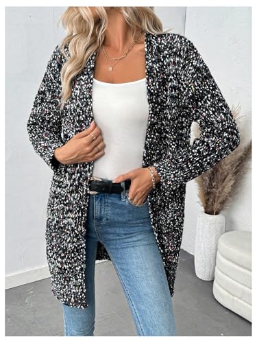 MakeMeChic Women's Popcorn Knit Open Front V Neck Cardigan Sweater Long Sleeve Drop Shoulder Outerwear2