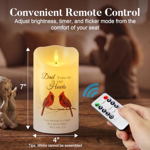 Image of Homemory Memorial Candle Bereavement Sympathy Gifts for Loss of Loved One, Real Wax LED Candle with Remote Memorial Gifts for Loss of Father in Memory of Loved One Remembrance Gift | 4x7 Real Wax LED Candle with Remote Timer for Loss of Dad, 3D Flameless Flickering Flame for Remembrance at Home or Funeral
