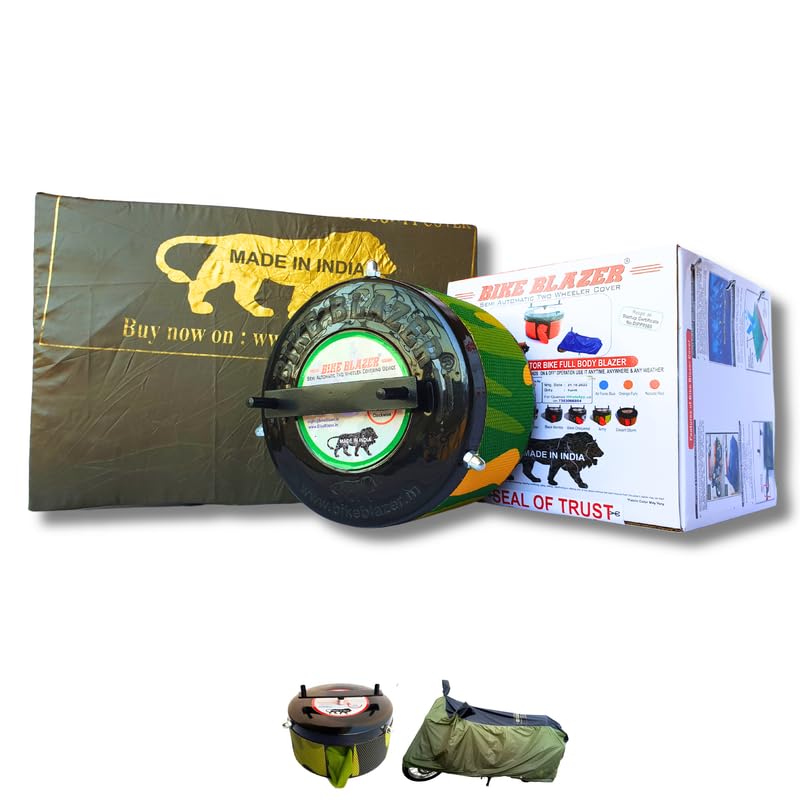 BIKEBLAZER Semi-Automatic Full Body Bike Cover - Heavy Duty Device | Water Resistant | UV Protection | Dust Proof | Anti-Theft & Scratch Proof Cover, Compatible with All Royal Enfield Motorcycles AJ