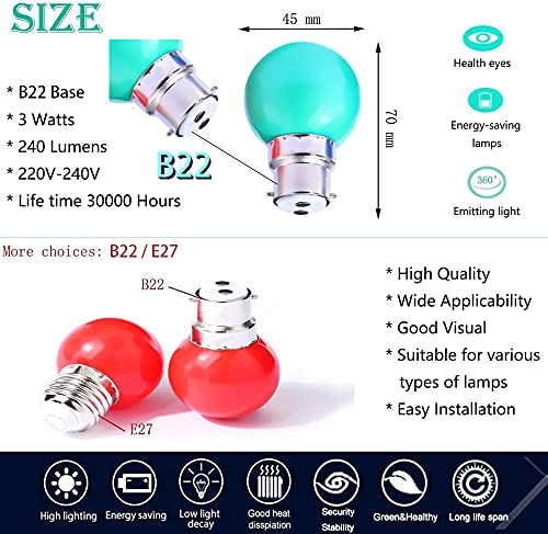 V-TOO LED 40 Pack Coloured Light Bulb B22 Bayonet 3W LED Light Bulbs Mood Ambiance Lighting for Home Decoration Party Patio Christmas Effect Lights Multi Colour Red Yellow Blue Green Orange - Image 2