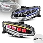 VLAND LED Red Demon Eyes Headlight Assembly Compatible for [ 10TH Gen Honda Civic Sedan/Coupe/Hatchback/Type R 2016 2017 2018 2019 2020 ] with Sequential Turn Signal, LED Start-Up Blue DRL