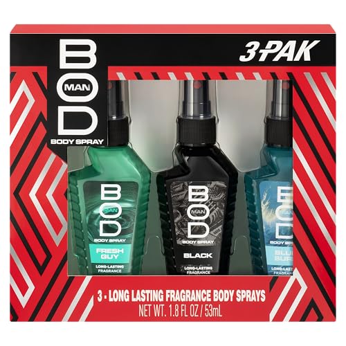 BOD man Body Spray Gift Set, Black, Fresh Guy, Blue Surf, 3 Piece