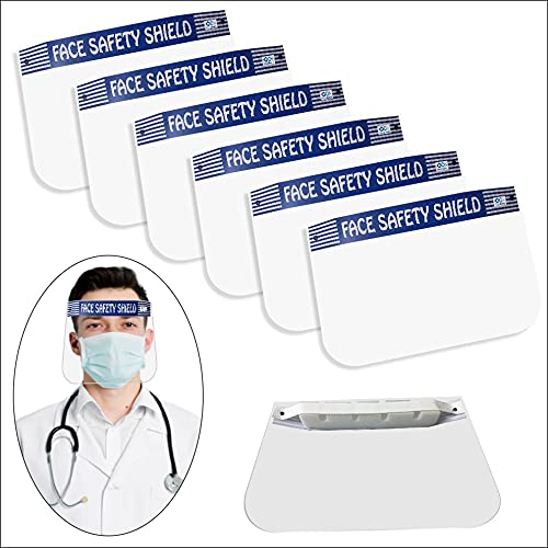 Musthaves EN-166 Certified 6 Pcs Reusable Safety Face Shield Anti-Fog Protective Face Shield Universal Transparent Full-Face Protection Visor Anti-Spitting Splash Facial Cover for Men & Women