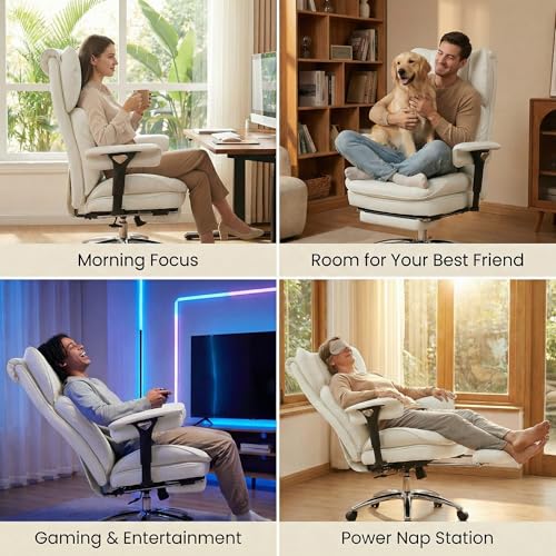 Image of Efomao Big & Tall Desk Chair, Wide Executive Office Chair with Footrest White