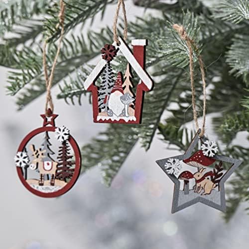 Valery Madelyn 36pcs Red and White Christmas Tree Decorations, Wooden Christmas Hanging Pendants, Xmas Tree Ornaments with Tree, Star Heart Patterns for Gift Tag, 2.2inch /5.8cm