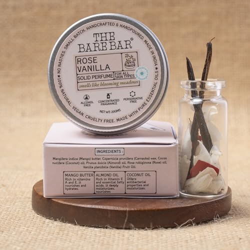 Image of The Bare Bar Rose Vanilla Solid Perfume - 20gm | Floral Fragrance| Odor & Sweat Control | Natural formula and Chemical free| Good for all skin types | Travel Mini Size Solid Perfume for Men & Women