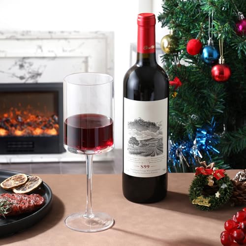 Red or White Wine Glasses Set of 4 Premium Crystal Wine Glasses Hand Blown 15oz Thin RimLong StemSquare Unique Wine Glasses for Men or Women Wedding Anniversary ChristmasBirthday Gift