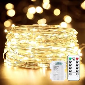 33Ft 100 LED Outdoor String Lights, Warm White Fairy Lights Battery Operated with Remote, Waterproof Twinkle Lights for Bedroom Dorm Patio Tapestry Backyard Garden Party Indoor Christmas Decoration 33Ft 100 LED Outdoor String Lights Warm White Fairy Lights Battery Operated with Remote Waterproof Twinkle Lights for Bedroom Dorm Patio Tapestry Backyard Garden Party Indoor Christmas Decoration
