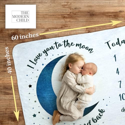 Image of Baby Milestone Blanket - Super Soft Fleece Monthly Milestone Blanket for Baby Girl and Boy - Perfect for Baby's First Year Growth Chart - Monthly Baby Milestone - Blue Moon - 60 inchx40 inch