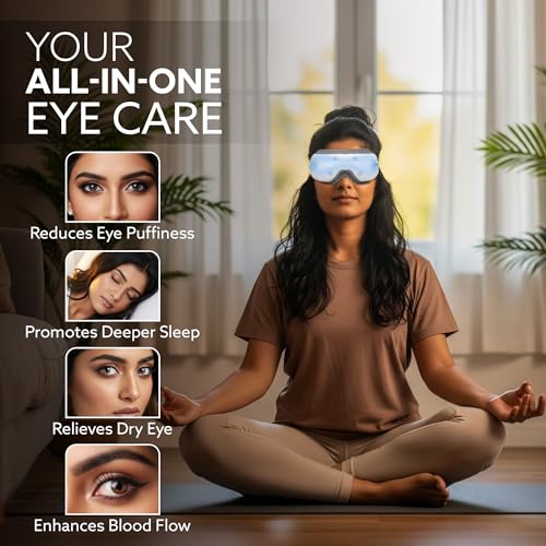 Image of AGARO Supreme Eye Massager with Lukewarm Heat, Relax, Reduce Eye Strain, Relief from Stress, Air Compression Massage, 180 Foldable, 5 Modes, Bluetooth Music, Improves Sleep