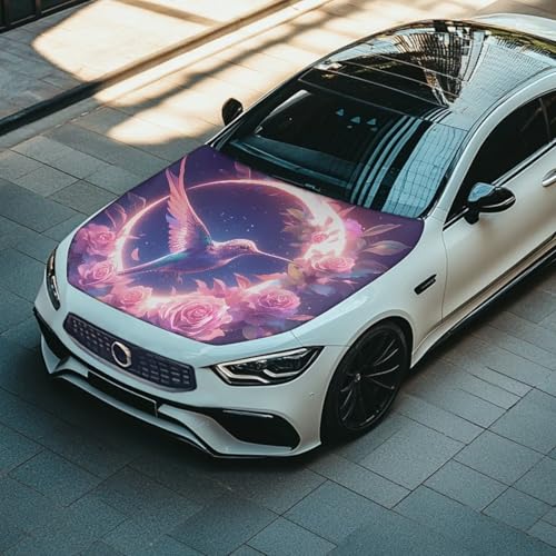 Image of Car Hood Cover,Decoration Print Stylish Car Hood Cover Protector Suitable Most Automotive Sedans Trucks Pickup Sports Cars,Car Accessories Hummingbird Flower Print