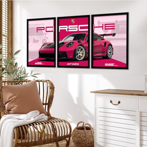 Image of ARTELLY Big Porsche 911 GT3rs Sports Car Framed Wall Posters, Set of 3, Premium Framed Painting, Living Room Bedroom Decoration, Large Size Gift Item for Boys Room Decor (Porsche 3, 10x13 inch)