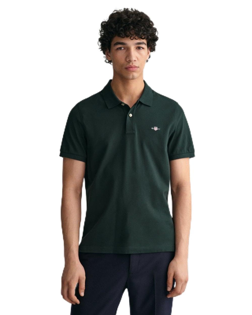 GANT Mens Piqué Polo Shirt Tartan Green S