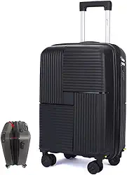 Mala de Bordo Expansível, ABS, Preta, 55x35x25cm, Rodas Giratórias 360°, Cadeado Anti Furto, Alça Telescópica, Padrão ANAC, 10kg