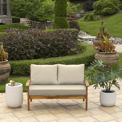 Image of Arden Outdoor Loveseat Cushion Set, 48 x 24, Water Repellent, Fade Resistant, Cushion Set for Couch, Bench, and Swing, Tan Leala