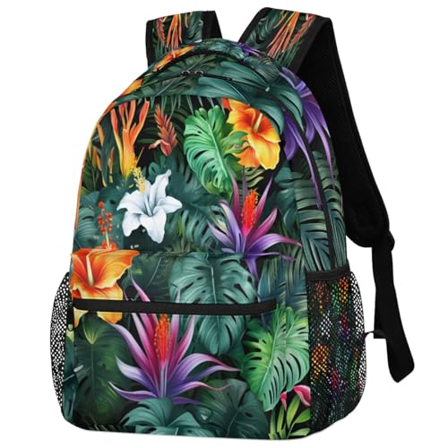 Tropical Flowers Palm Leaves Lightweight Backpack for Women Men Laptop Travel Backpack Casual Daypack Multi-Purpose Backpacks Waterproof Large Backpack Bag3