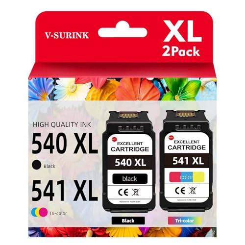 High Yield 540XL 541XL Compatible for Canon 540 and 541 Ink Cartridges for Canon TS5150 TS5151 TS5100 for MG3650s MG3650 MG3600 MG3500 MG4250 MX475 540 541 Printer (1 Black 1 Tri-Colour)