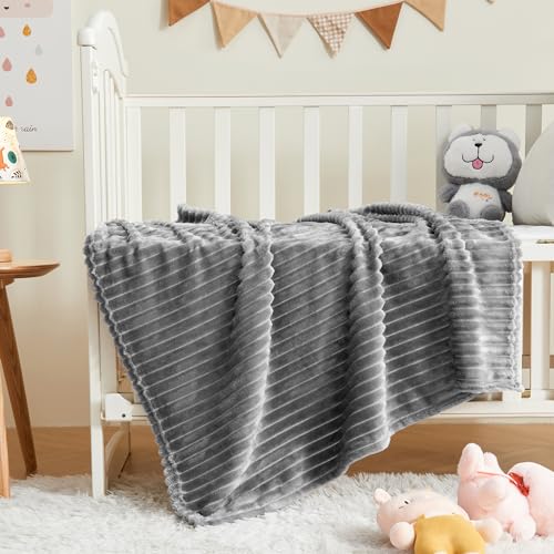 Image of BEDELITE Baby Blankets for Boys Girls 30 inchx 40 inch - 3D Ribbed Jacquard Cute Fuzzy Fleece Blanket, Warm and Breathable Soft Cozy Infant Toddler Blanket for Newborn All Seasons Suitable, Grey