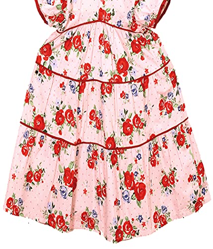 Image of Cotton Girls Three Tier Swirly Dress Frock with Piping and Puffed Balloon Sleeves