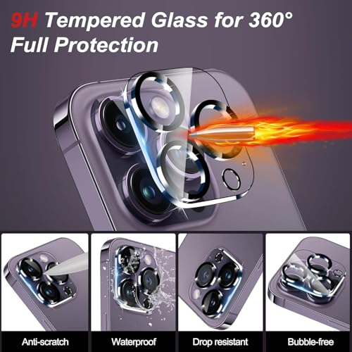 Image of Camera Lens Protector Compatible with iPhone 14 Pro Max (Pack of 3) | 9H Tempered Glass Camera Lens Guard | Scratch Resistant | HD Clear | Anti-Fingerprint | Easy Installation | Bubble Free